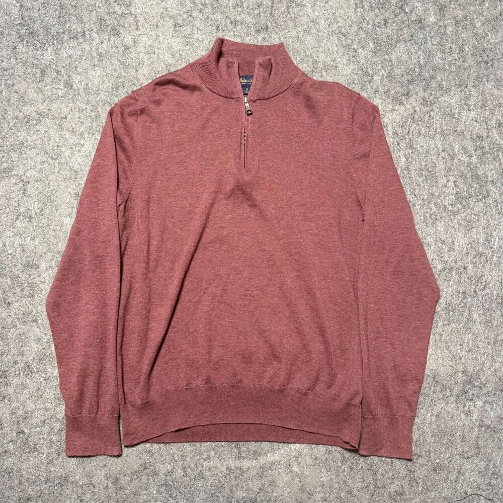 Brooks Brothers 1/4 Zip Sweater Mens Medium 100% Supima Cotton Mock Neck Mauve
